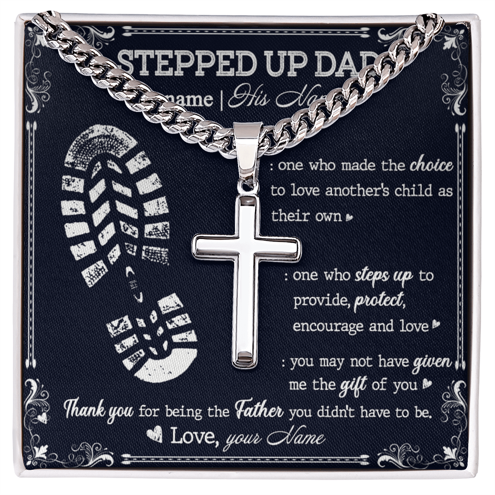 Stepped Up Dad Gift Necklace To My Stepped Up Dad Cuban Link Chain Fathers Day Gift from Step Son Daughter To My Step Dad Gift of You Stainless Steel Christmas Birthday Present Box and Message Card