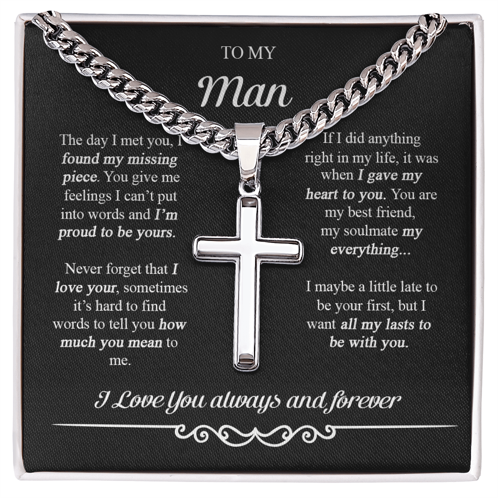 To My Man Cross Necklace From Women Wife Soulmate, Girlfriend To Boyfriend Cross Necklace Birthday Gifts For Man, Anniversary Jewelry Gift For Men, Man Cross Necklace Gift For Him Necklace Pendant