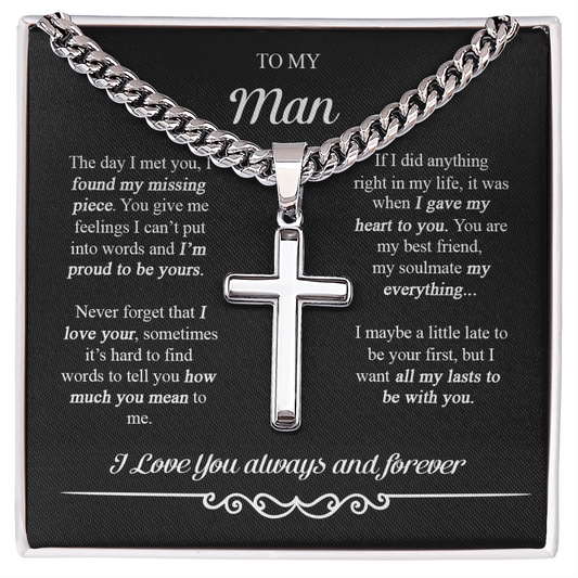 To My Man Cross Necklace From Women Wife Soulmate, Girlfriend To Boyfriend Cross Necklace Birthday Gifts For Man, Anniversary Jewelry Gift For Men, Man Cross Necklace Gift For Him Necklace Pendant