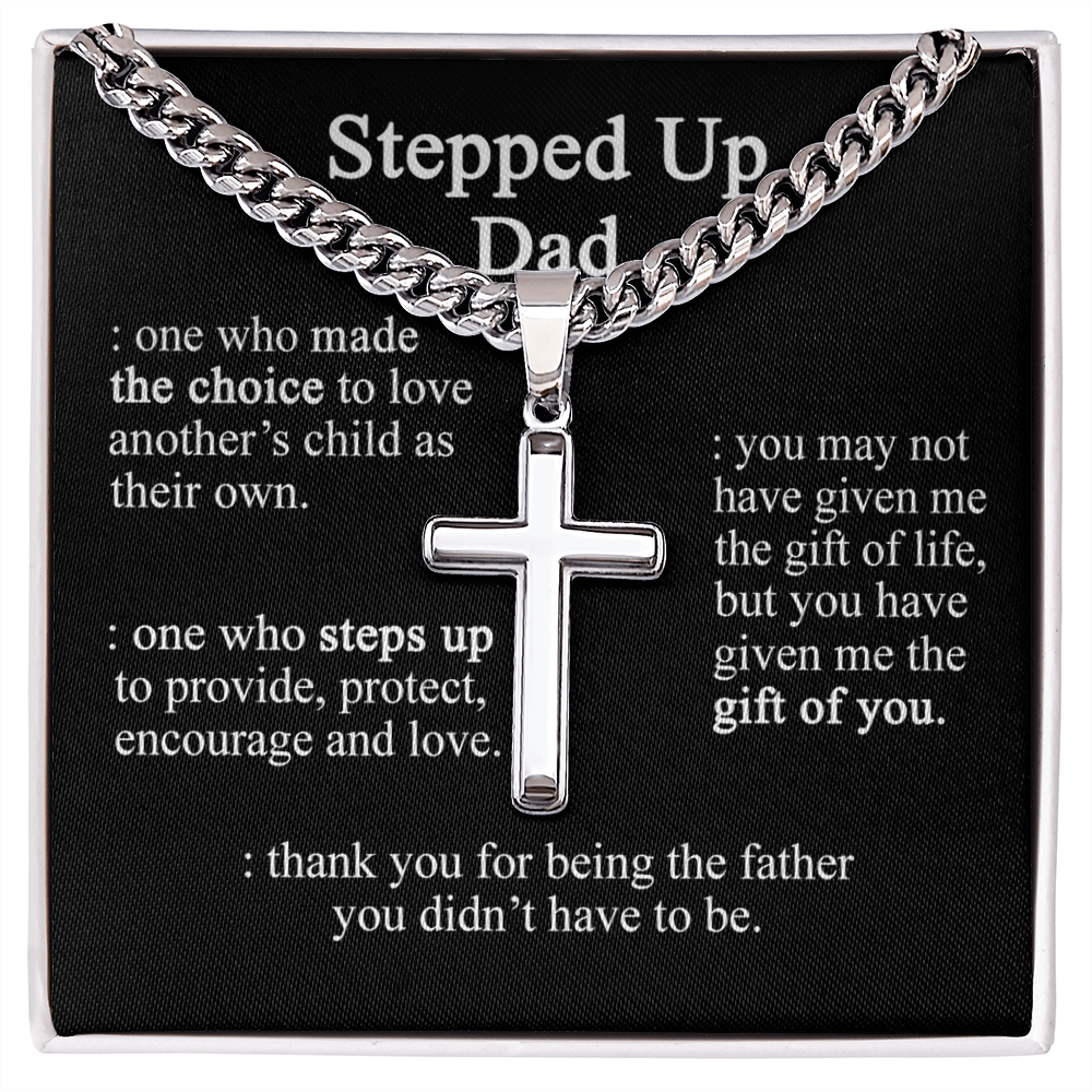 Stepped Up Dad Cross Necklace, To My Dad Cross Necklace From Daughter, Father And Daughter Cross Necklace, Jewelry Gift For Dad, Dad Gift Necklace, Jewelry Gift For Men, Mans Gift Pendant For Him