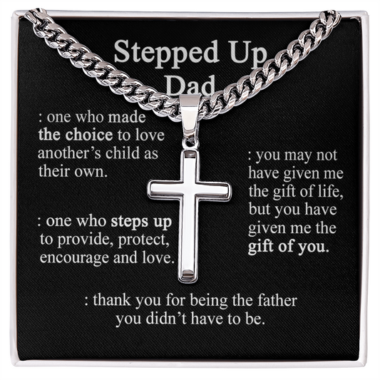 Stepped Up Dad Cross Necklace, To My Dad Cross Necklace From Daughter, Father And Daughter Cross Necklace, Jewelry Gift For Dad, Dad Gift Necklace, Jewelry Gift For Men, Mans Gift Pendant For Him