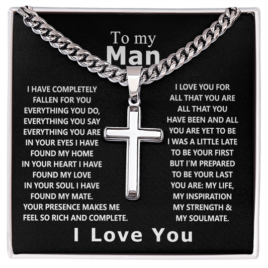 To My Man Cross Necklace From Soulmate, Girls Jewelry Gift For Men, Mans Necklace Gifts, Boyfriend Necklace Gift From Girlfriend, Cross Necklace For Husband From Wife Cross Necklace Gift For Him