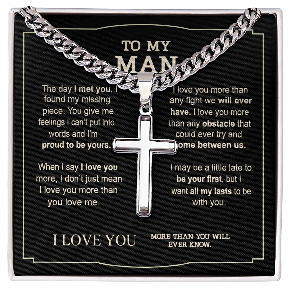 To My Man Cross Necklace From Women, Wife From Husband Gifts Cross Necklace For Man On Birthday Communion Present Necklace From Fiance, Jewelry Gift For Men, Stainless Cross Necklace Gift For Him