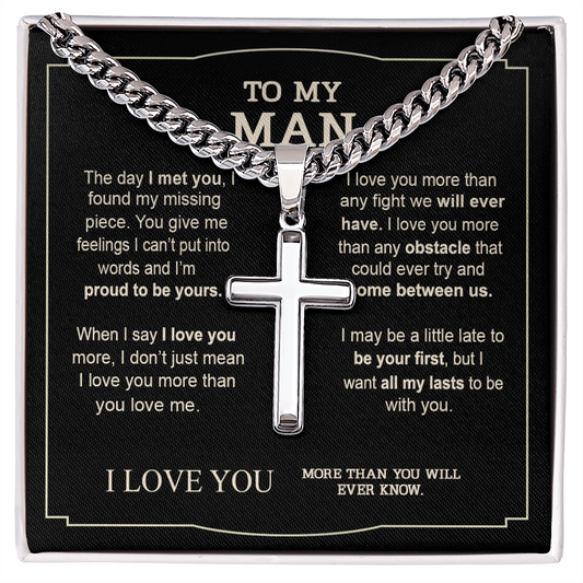To My Man Cross Necklace From Women, Wife From Husband Gifts Cross Necklace For Man On Birthday Communion Present Necklace From Fiance, Jewelry Gift For Men, Stainless Cross Necklace Gift For Him