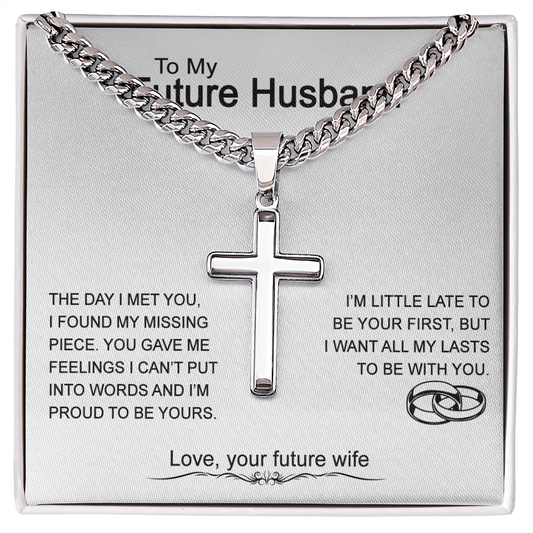 To My Future Husband Cross Necklace From Wife, Soulmate Jewelry Gift For Men, Mans Gift Necklace, Husband And Wife Cross Necklace Pendant, Future Husband Gift Necklace, Cross Necklace Gift For Him