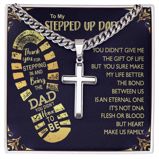 Personalized Step Dad Gifts Necklace - Step Dad Cross Necklace From Daughter, Birthday Present For Bonus Dad Necklace, Stepped Up Dad