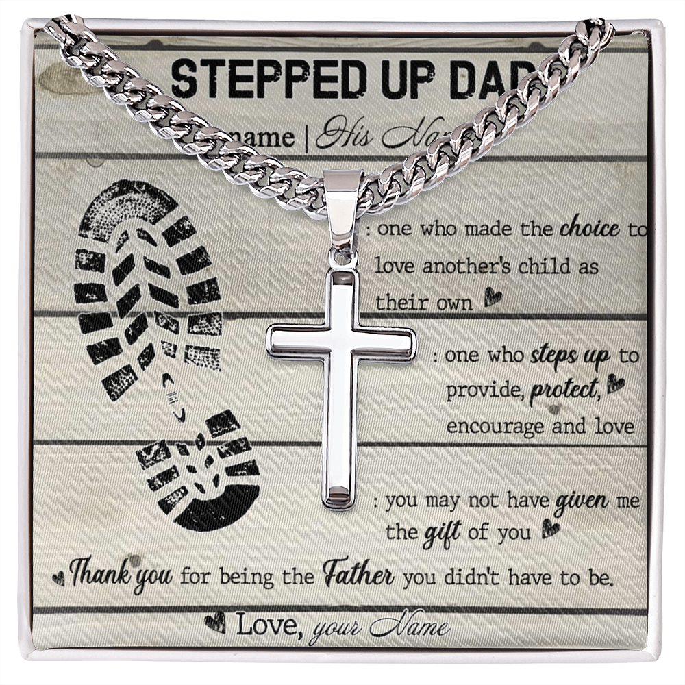 Personalized Step Dad Gifts Necklace - Stepped Up Dad Gift Cuban Link Chain Necklace, Pendant Gift For Stepdad, Father's Day Necklace Card For Bonus Dad, Bonus Dad Gift Jewelry For Man, Dad