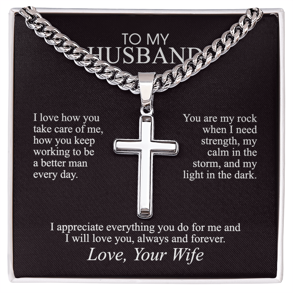 To My Husband Cross Necklace Gift From Wife, Soulmate Personalized Engraved Cross Necklace Gift For Husband, Jewelry Gift For Men, Mans Gift Necklace For Him, Husband And Wife Cross Necklace Gift