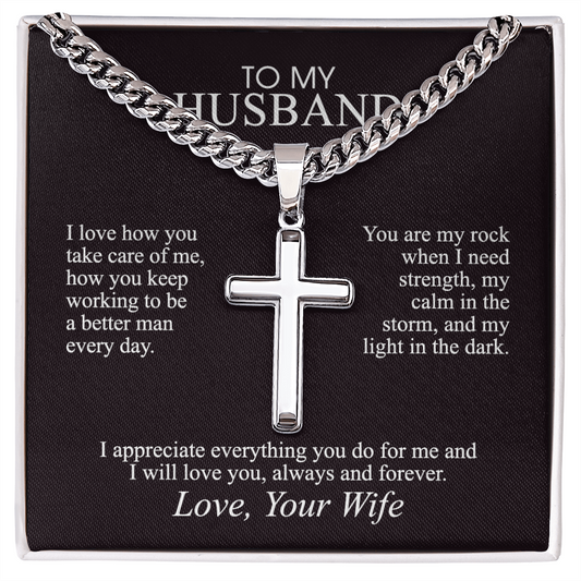 To My Husband Cross Necklace Gift From Wife, Soulmate Personalized Engraved Cross Necklace Gift For Husband, Jewelry Gift For Men, Mans Gift Necklace For Him, Husband And Wife Cross Necklace Gift