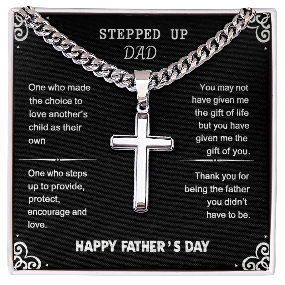 Stepped Up Dad Cross Necklace From Son, Happy Father's Day Necklace Gìt For Dad, Father And Son Gift Necklace, Stepped Up Dad Gift Necklace, To My Dad Cross Necklace From Son, Jewelry Gift For Men