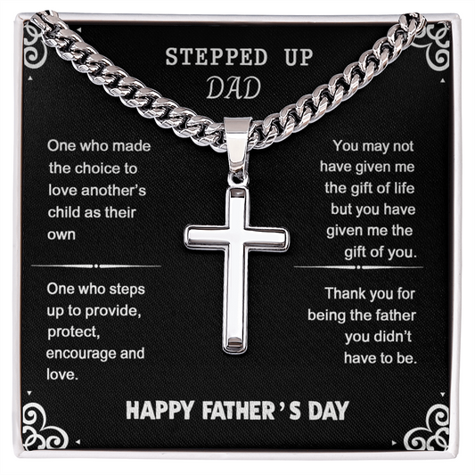 Stepped Up Dad Cross Necklace From Son, Happy Father's Day Necklace Gìt For Dad, Father And Son Gift Necklace, Stepped Up Dad Gift Necklace, To My Dad Cross Necklace From Son, Jewelry Gift For Men