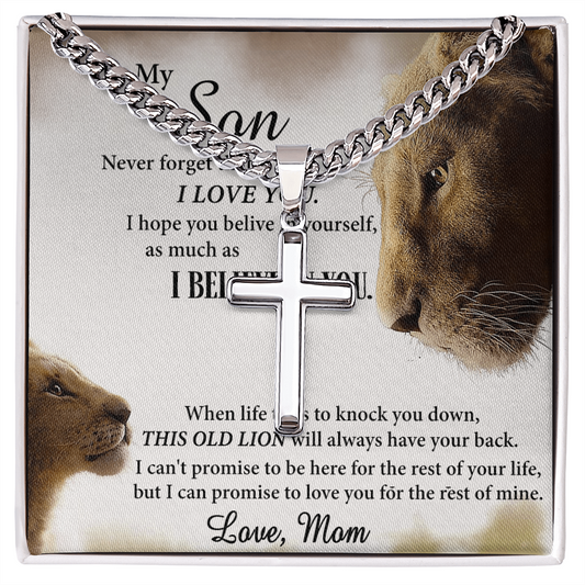 Personalized Necklace Gift For Son from Mom, To My Son Cross Necklace Gift from Mom, My Son Necklace from Mom, Lion Son Cross Pendant Necklace from Mom, Graduation Gift Necklace for Sons Birthday