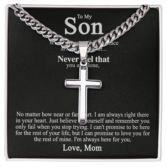 To My Son Cross Necklace from Mom, Cross Pendant Gifts for Son, Pendant Gift for Son On Birthday Anniversary Jewelry For Men, Christmas Necklace Gift For Son, Artisan Cross Necklace Gift For Son