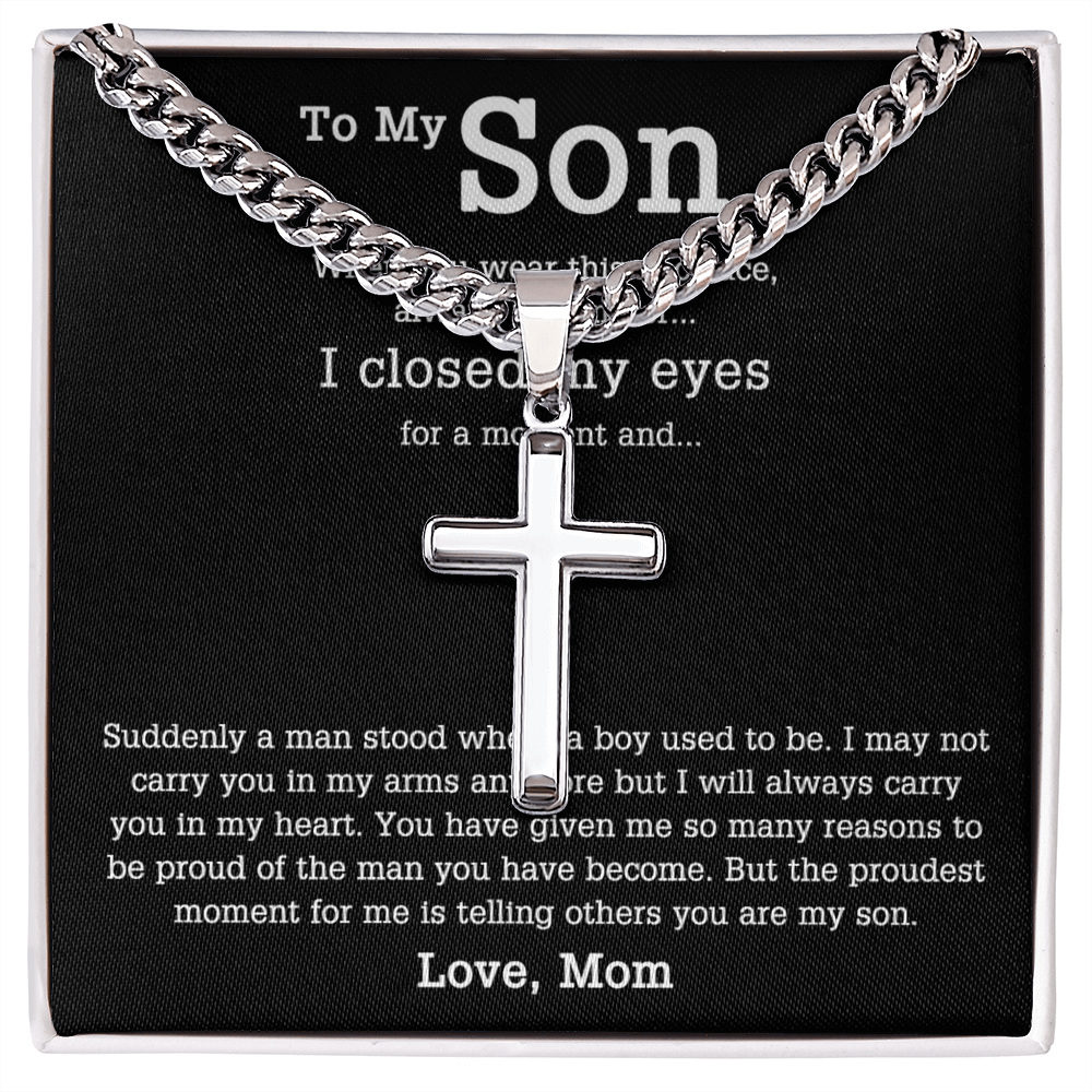Sentimental Son Gifts Cross Necklace From Mom, Son Cross Necklace, Mother to Son Gifts Cross Necklace, Gift Necklace for Son Birthday, Unique Gifts for Son from Mother, Son Gift from Mom Mother