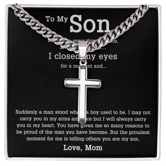 Sentimental Son Gifts Cross Necklace From Mom, Son Cross Necklace, Mother to Son Gifts Cross Necklace, Gift Necklace for Son Birthday, Unique Gifts for Son from Mother, Son Gift from Mom Mother
