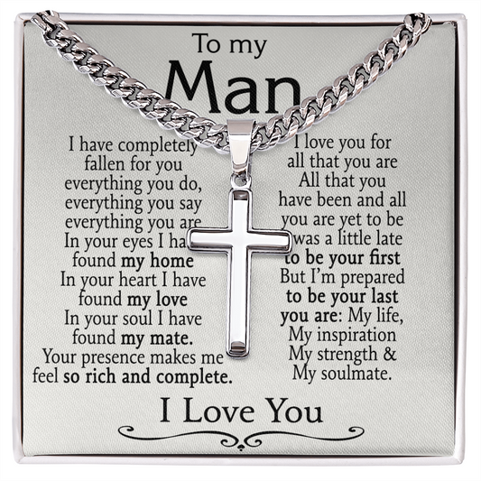 To My Man Cross Necklace From Soulmate, Wife Necklace For Man, Jewelry Gift For Mens, Man Gift Necklace Women And Man Cross Necklace Gift For Him, Husband And Wife Cross Necklace Pendants