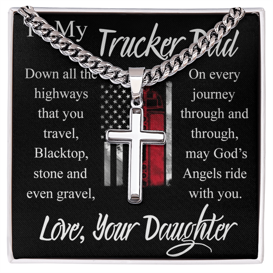 Trucker Dad Gift Necklace, Father And Daughter Cross Necklace, To My Trucker Dad Necklace From Daughter, Jewelry Gift For Men, Mans Gift Necklace For Him, Cross Pendant Gift For Dad From Her
