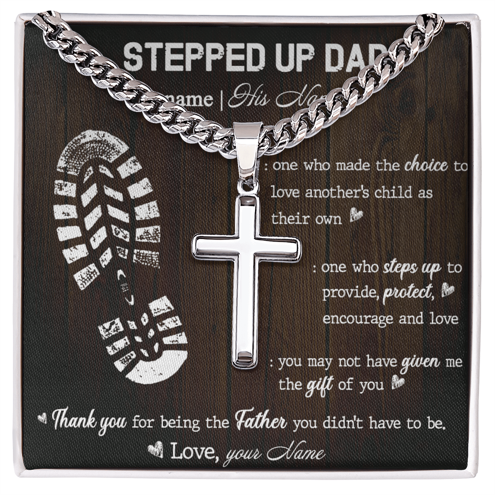 Personalized Stepdad Necklace, To My Stepped Up Dad Cuban Link Chain, Bonus Dad Necklace, Custom Necklace Gift For Stepdad Father's Day, Best Dad Gift Pendant Cuban Link Chain