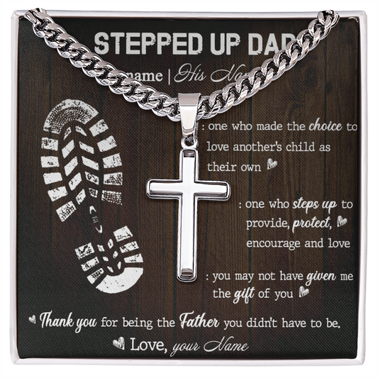 Personalized Stepdad Necklace, To My Stepped Up Dad Cuban Link Chain, Bonus Dad Necklace, Custom Necklace Gift For Stepdad Father's Day, Best Dad Gift Pendant Cuban Link Chain