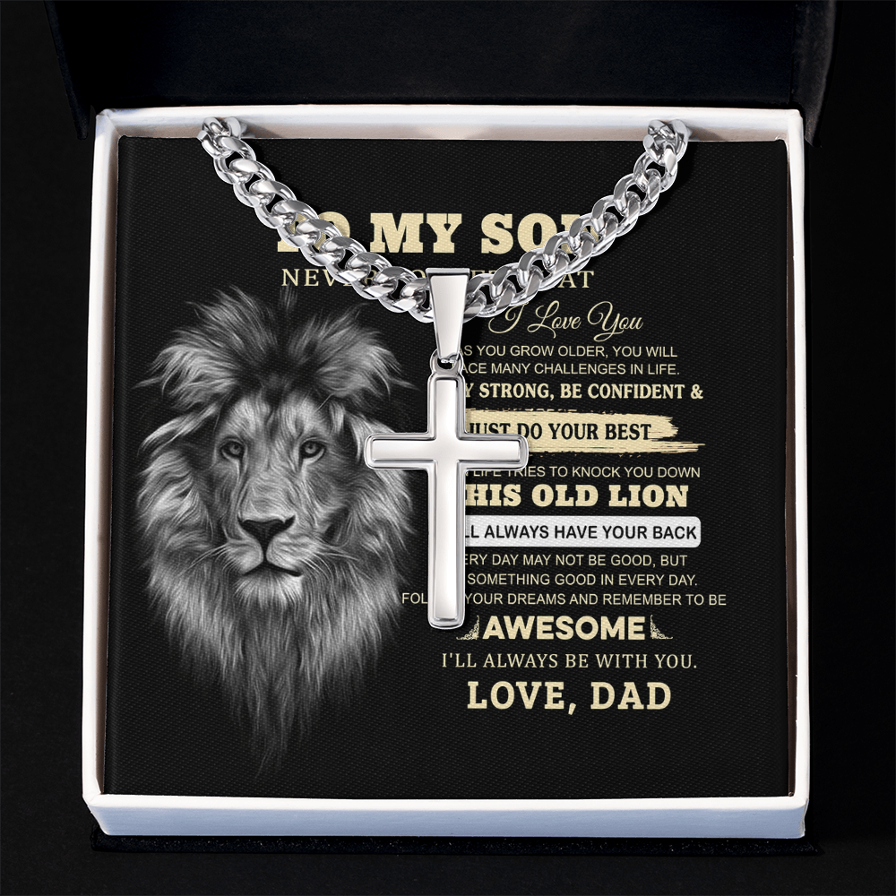 Personalized Engraved Cross Necklace For Son, To My Son Necklace From Dad Gift