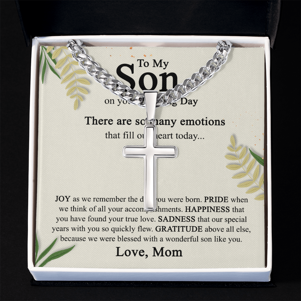 To My Son On His Wedding Day Cross Necklace from Mom, Gifts Cross Necklace for Son on Wedding Day from Mom, Mother Gift Necklace To Son on Wedding Day, Necklace for Son, Jewelry Gift For Boys Men