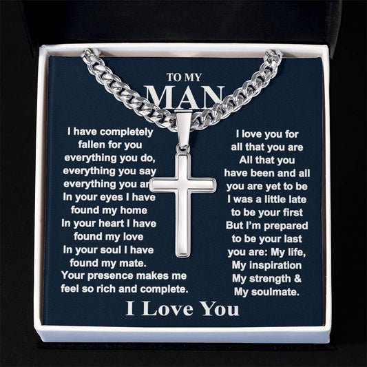 To My Man Cross Necklace Gift From Wife, Girlfriend, Fiancee Box With Card For Boyfriend, Anniversary Personalized Necklace Gift For Man, Jewelry Gift Cross Necklace For Men, Mans Gift Necklace