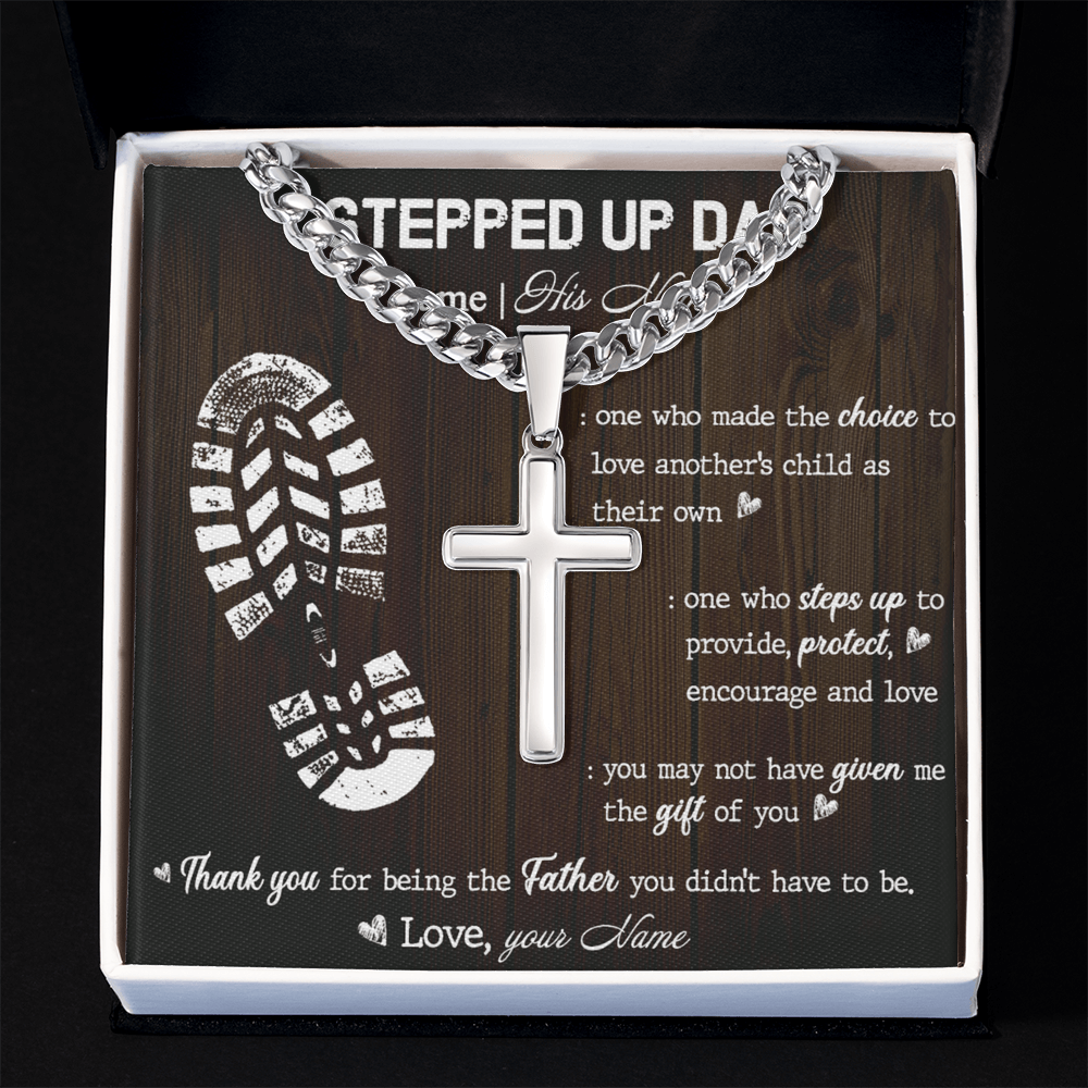 Personalized Stepdad Necklace, To My Stepped Up Dad Cuban Link Chain, Bonus Dad Necklace, Custom Necklace Gift For Stepdad Father's Day, Best Dad Gift Pendant Cuban Link Chain