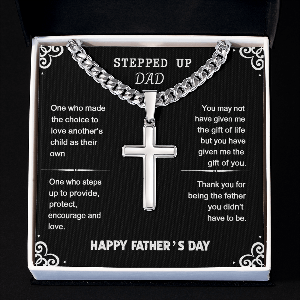 Stepped Up Dad Cross Necklace From Son, Happy Father's Day Necklace Gìt For Dad, Father And Son Gift Necklace, Stepped Up Dad Gift Necklace, To My Dad Cross Necklace From Son, Jewelry Gift For Men