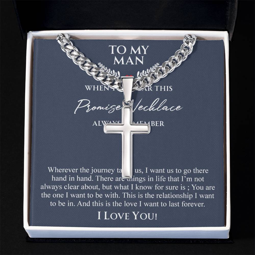 To My Man Necklace Anniversary Gift for Boyfriend, Boyfriend Birthday Gift 175087501988 Cuban Chain with Artisan Cross Necklace