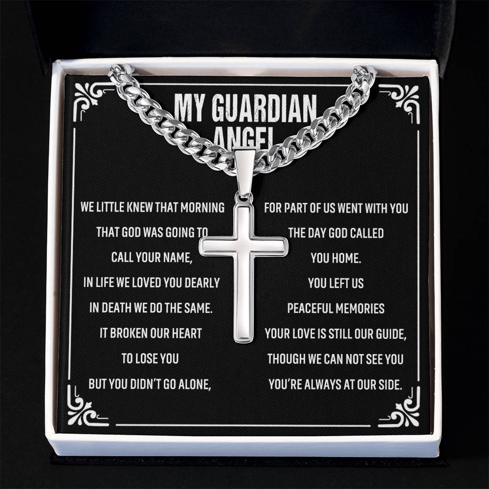 My Guardian Angel Cross Pendant Necklace Gift for Man, To My Husband Cross Necklace From Wife, Jewelry Gift For Men, Man's Gift Necklace, My Guardian Angel Necklace Gift For Men, Jewelry Gift For Him