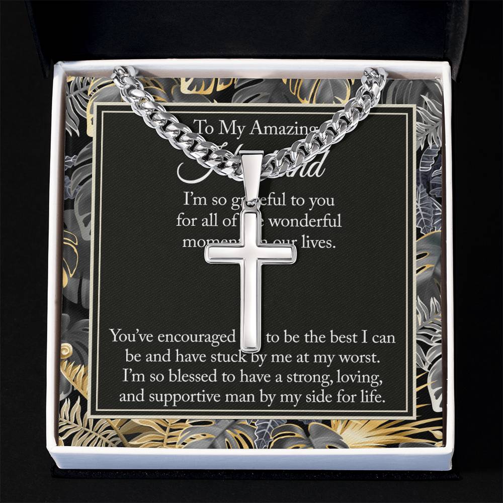 Husband And Wife Gift Necklace, To My Amazing Husband Cross Necklace From Wife Jewelry For Men Stainless Artisan Cross Necklace Gift For Husband, Jewelry Gift For Men, Man Gift Necklace For Him