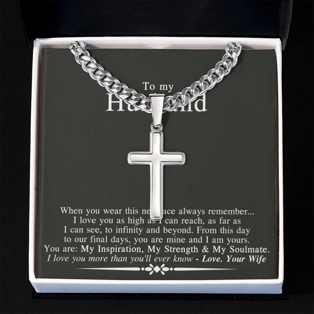 To My Husband Cross Necklace From Wife, Husband And Wife Cross Necklace, Jewelry Gift For Men, Man Gift Necklace, Wife To Husband Cross Necklace Pendant, My Soulmate My Love Necklace Gift For Him