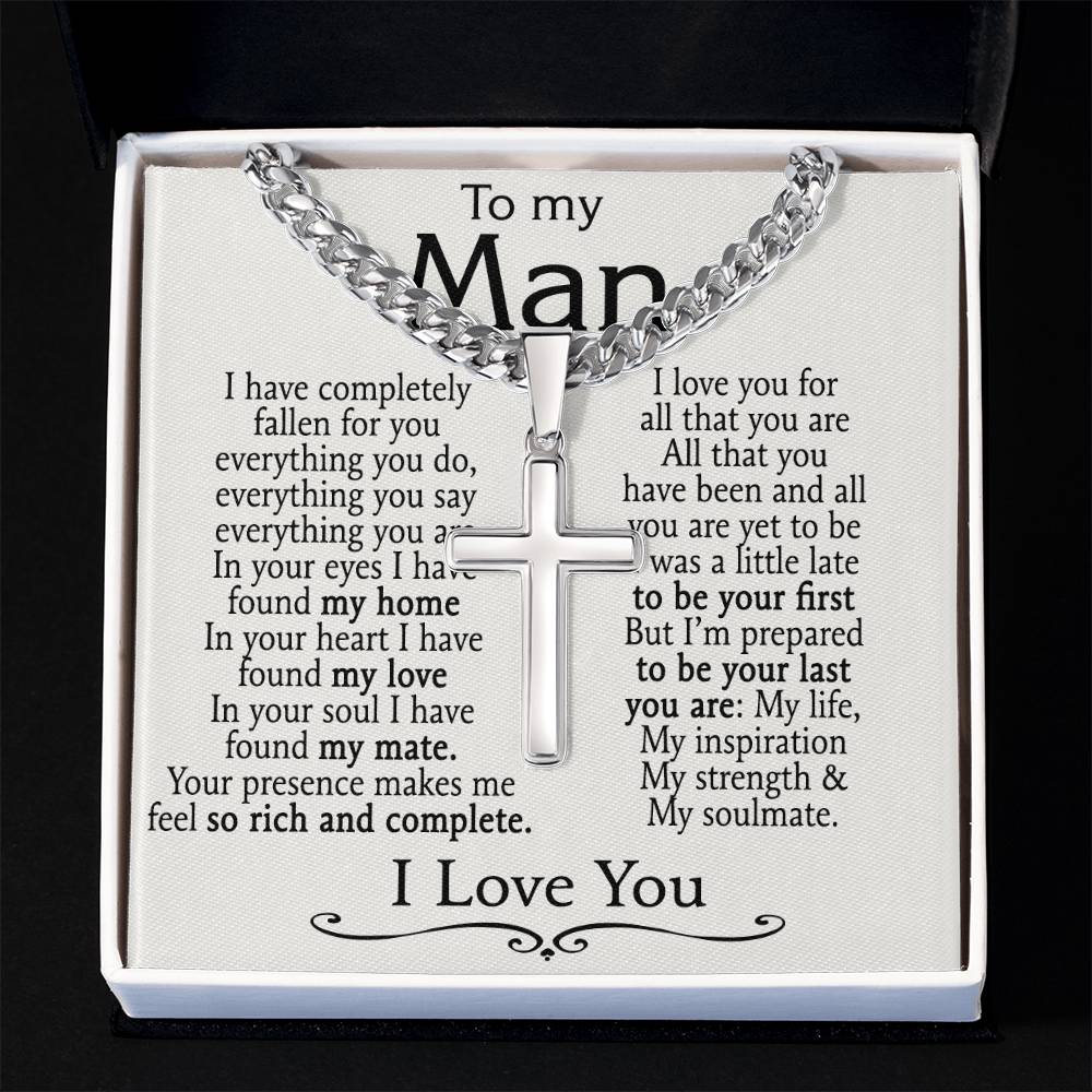 To My Man Cross Necklace From Soulmate, Wife Necklace For Man, Jewelry Gift For Mens, Man Gift Necklace Women And Man Cross Necklace Gift For Him, Husband And Wife Cross Necklace Pendants