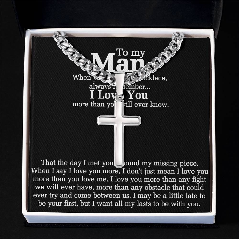 To My Man Cross Necklace Gift From Soulmate, Wife, Girlfriend, To Men Cross Pendant, Jewelry Gift For Mens, Boyfriend Gift Necklace Man Gift Cross Necklace Gift For Man, Women And Man Necklace