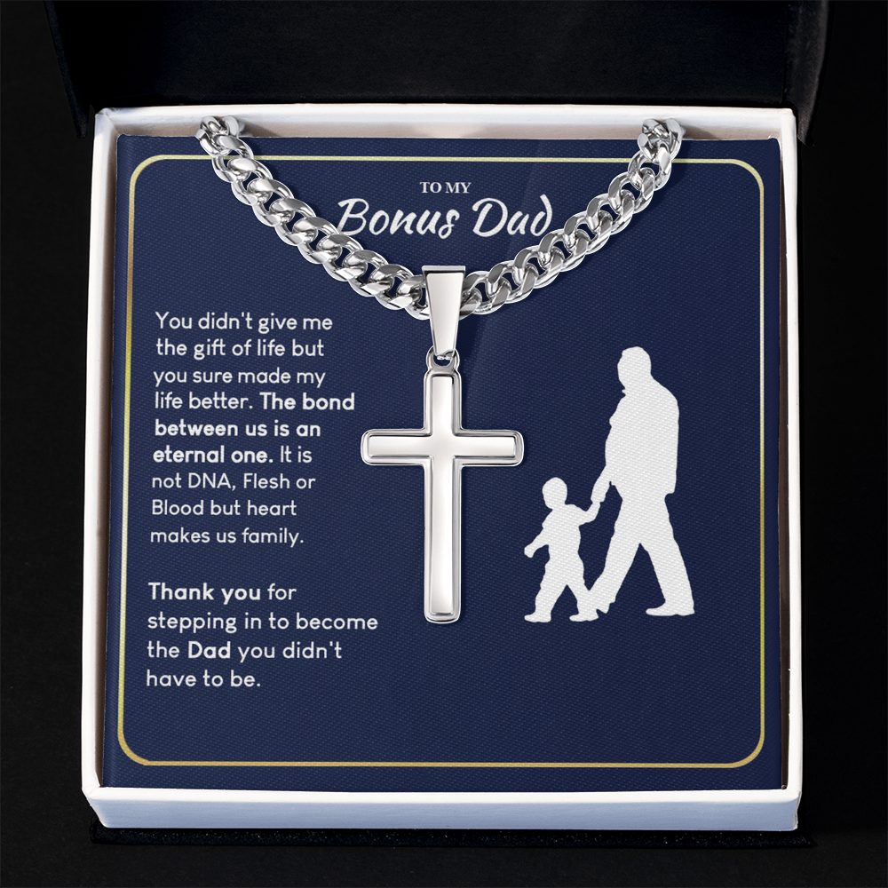 Bonus Dad Gift Necklace, To My Dad Cross Necklace From Son, Thank You Necklace Gift For Dad, Jewelry Gift For Men, Mans Gift Cross Pendant, Father And Son Cross Necklace Gift For Him, Bonus Dad Gift