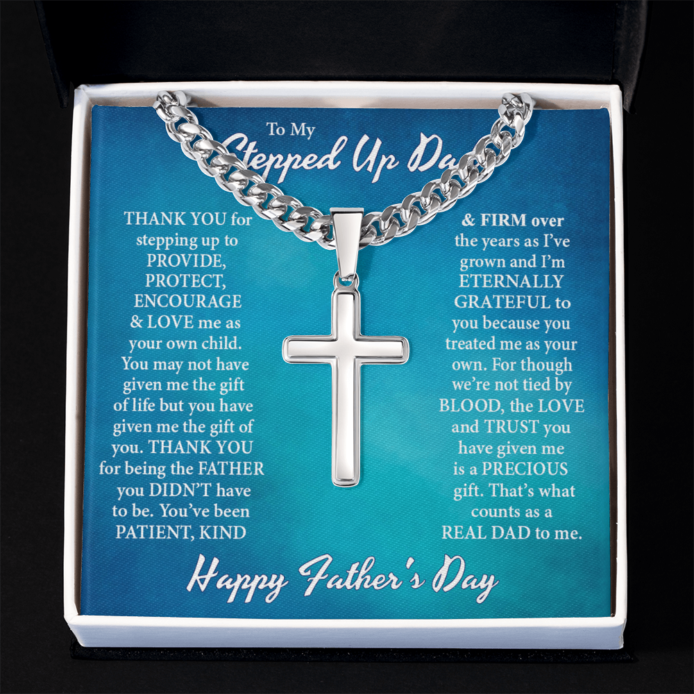 To My Step Dad Cross Necklace From Daughter, Stainless Steel Cross Necklace, Jewelry Gift For Men, Father's Day Necklace Gift For Dad, Graduation Gift Necklace For him, Stepped Up Dad Gift Necklace