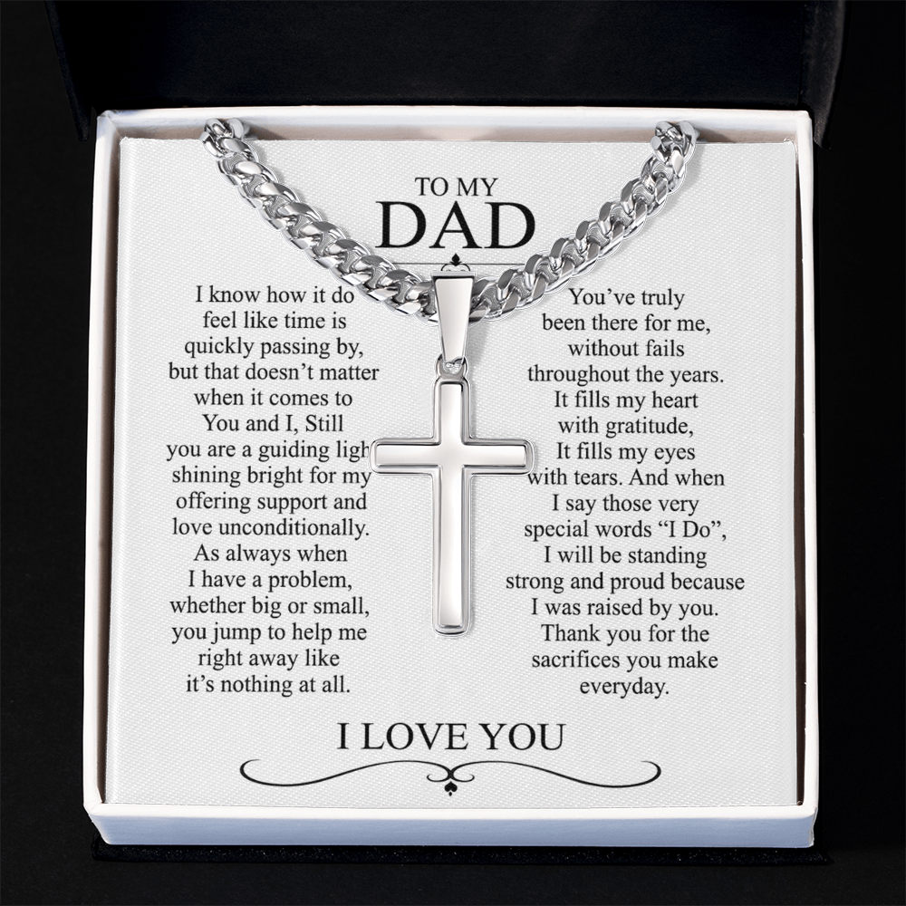To My Dad Cross Necklace From Daughter, Gift For Dad On Happy Father's Day Jewelry Gift For Men, Stainless Cross Necklace Gift For Dad From Her, Father And Daughter Cross Pendant Gift For Him
