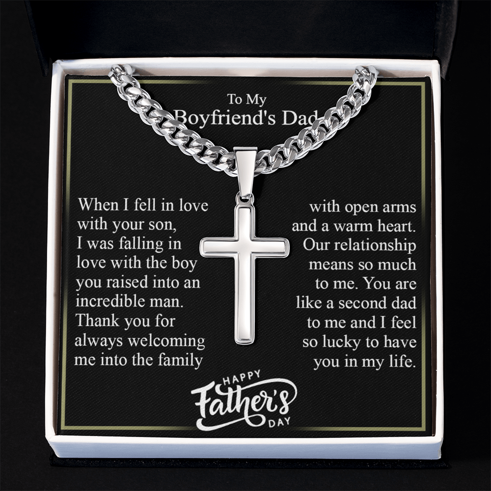 To My Boyfriend's Dad Cross Necklace From Daughter, Father's Day Pendant Gift for Boyfriend's Father, Personalized Cross Necklace For Boyfriend's Dad, Gift Necklace For Him, Jewelry Gift For Men