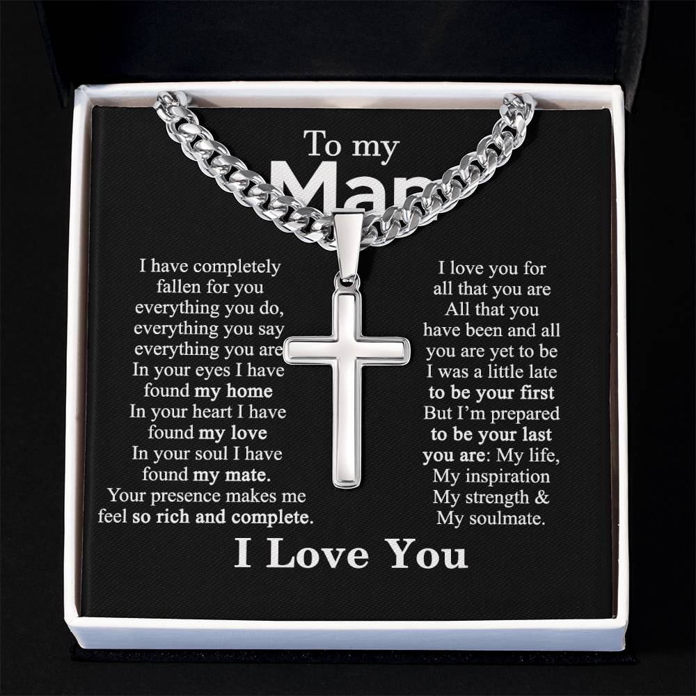 To My Man Cross Necklace Gift From Soulmate, Wife To Husband, Jewelry Gift For Mens, Necklace Gift For Man Gift Necklace, Cross Pendant Gift For Man From Soulmate, Women And Man Cross Necklace Gift