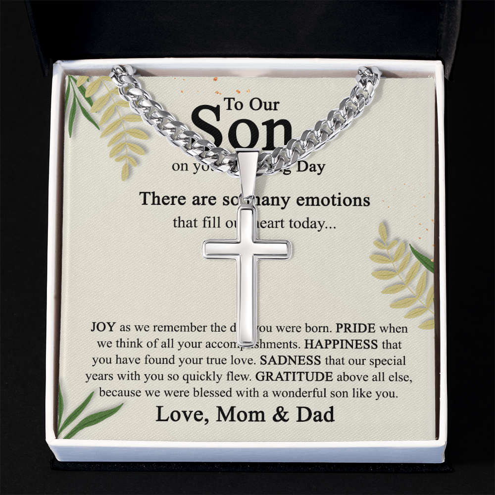 To Our Son on His Wedding Day Cross Necklace, Sentimental Wedding Gifts Cross Necklace from Parents, Son Getting Married, Wedding gift Cross Necklace for Son Wedding Day Gift for Son Jewelry for Men
