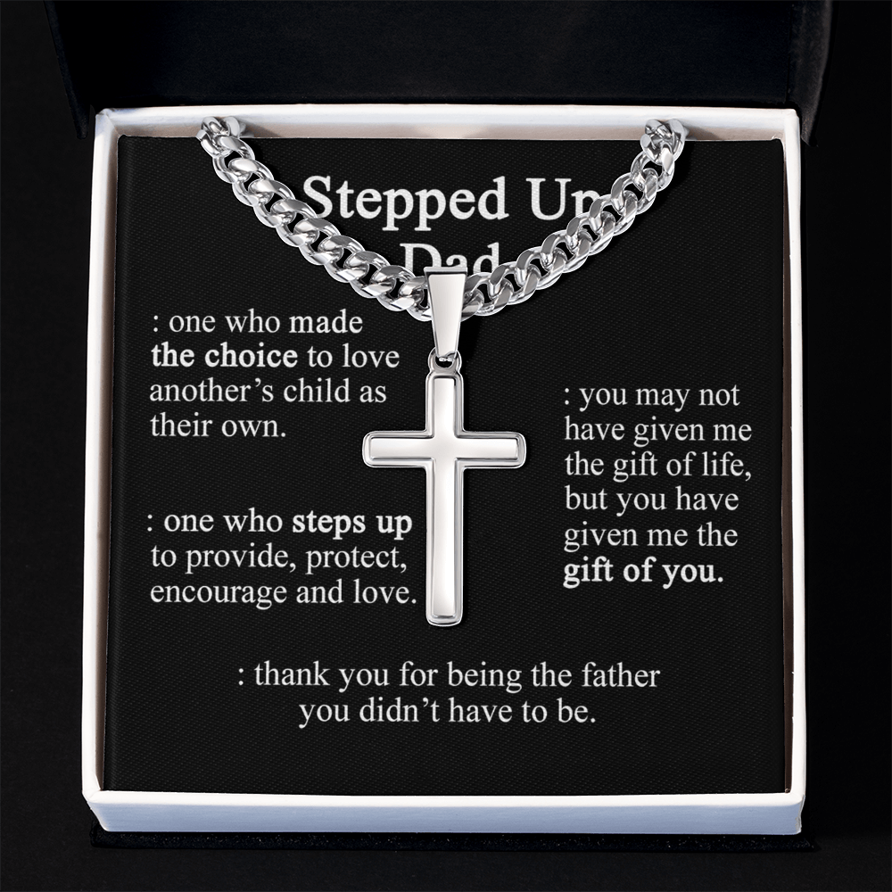 Stepped Up Dad Cross Necklace, To My Dad Cross Necklace From Daughter, Father And Daughter Cross Necklace, Jewelry Gift For Dad, Dad Gift Necklace, Jewelry Gift For Men, Mans Gift Pendant For Him