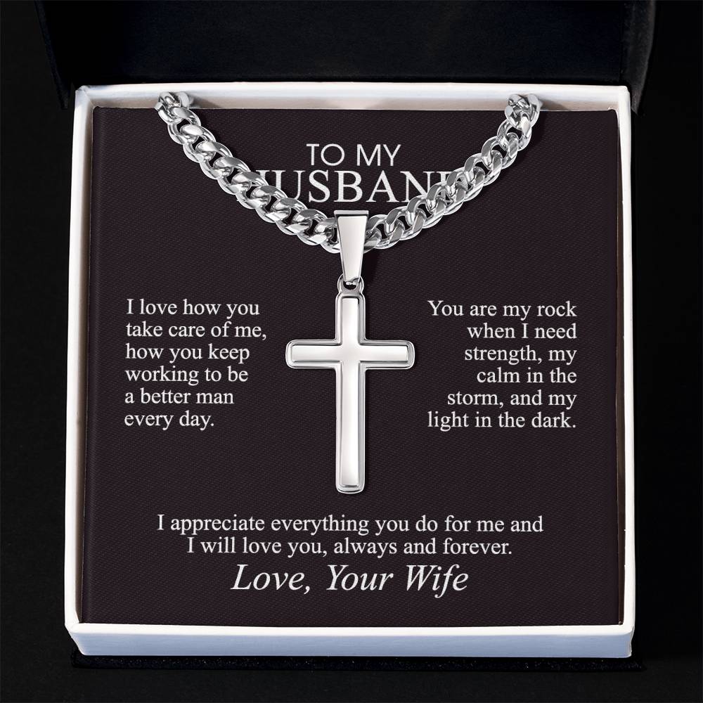 To My Husband Cross Necklace Gift From Wife, Soulmate Personalized Engraved Cross Necklace Gift For Husband, Jewelry Gift For Men, Mans Gift Necklace For Him, Husband And Wife Cross Necklace Gift