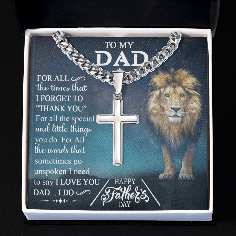 Lion Dad Cross Necklace, To My Dad Lion Cross Necklace From Daughter, Thank You For Dad Cross Necklace, Gift Necklace For Dad, Lion Father And Daughter Cross Pendant, Jewelry Gift For Men, Daddy