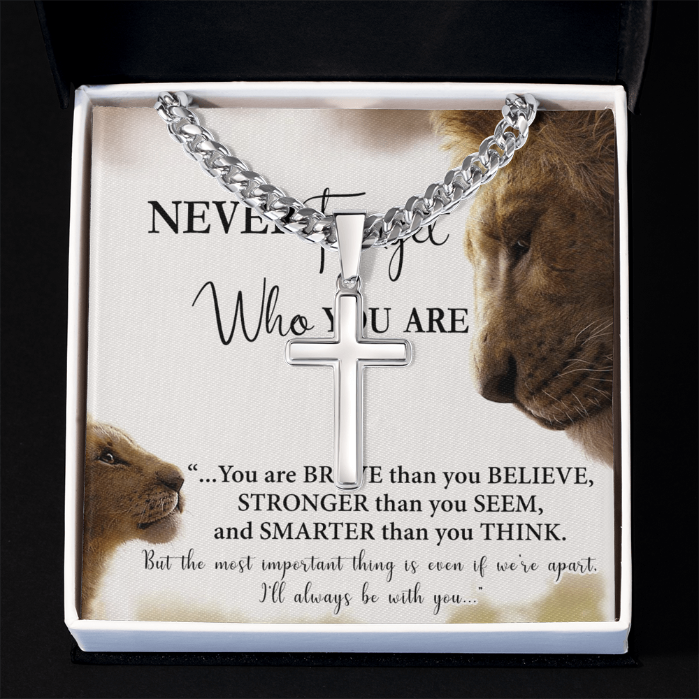 Father And Son Lion Cross Necklace Gift From SOn, Never Forget Necklace Gift From Son, Lion Dad Cross Necklace Birthday Gifts For Father Jewelry Son Gifts From Dad, Father's Day Necklace Gifts