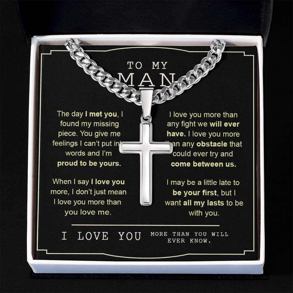 To My Man Cross Necklace From Women, Gift Cross Necklace For Man, Boyfriend, Birthday Gift Cross Necklace From Soulmate Wife Jewelry For Men, Gift Cross Necklace For Man, Him Necklace Gift From Her