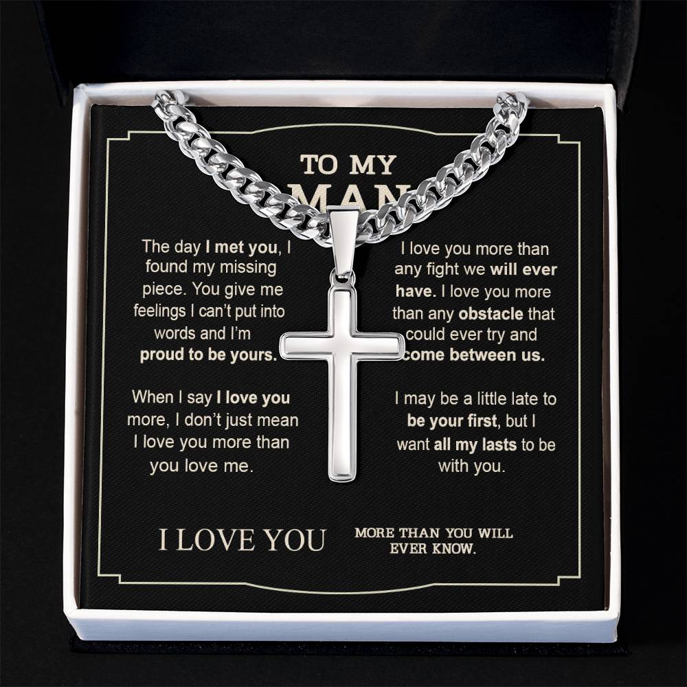 To My Man Cross Necklace From Women, Wife From Husband Gifts Cross Necklace For Man On Birthday Communion Present Necklace From Fiance, Jewelry Gift For Men, Stainless Cross Necklace Gift For Him