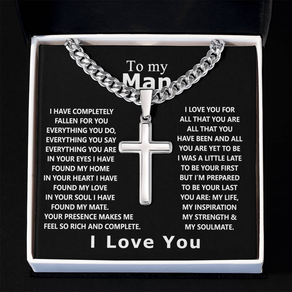 To My Man Cross Necklace From Soulmate, Girls Jewelry Gift For Men, Mans Necklace Gifts, Boyfriend Necklace Gift From Girlfriend, Cross Necklace For Husband From Wife Cross Necklace Gift For Him