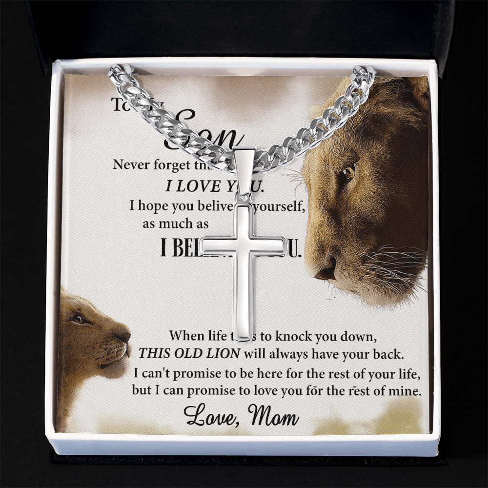 Personalized Necklace Gift For Son from Mom, To My Son Cross Necklace Gift from Mom, My Son Necklace from Mom, Lion Son Cross Pendant Necklace from Mom, Graduation Gift Necklace for Sons Birthday
