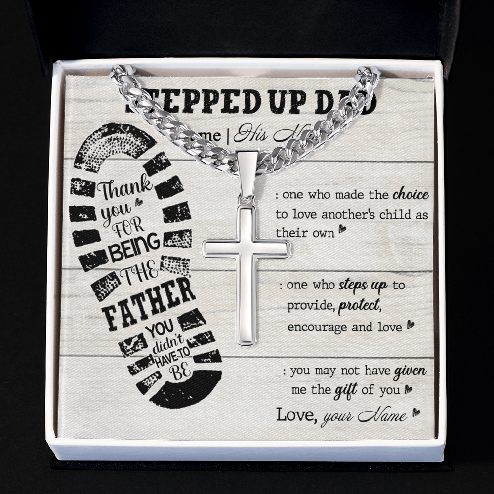 Step Dad Gifts Necklace - Stepped Up Dad Cuban Link Chain Necklace, Fathers Day Necklace Cuban Link Chain from Step Son Daughter To Step Dad Gift of You Stainless Steel and Message Card Gift