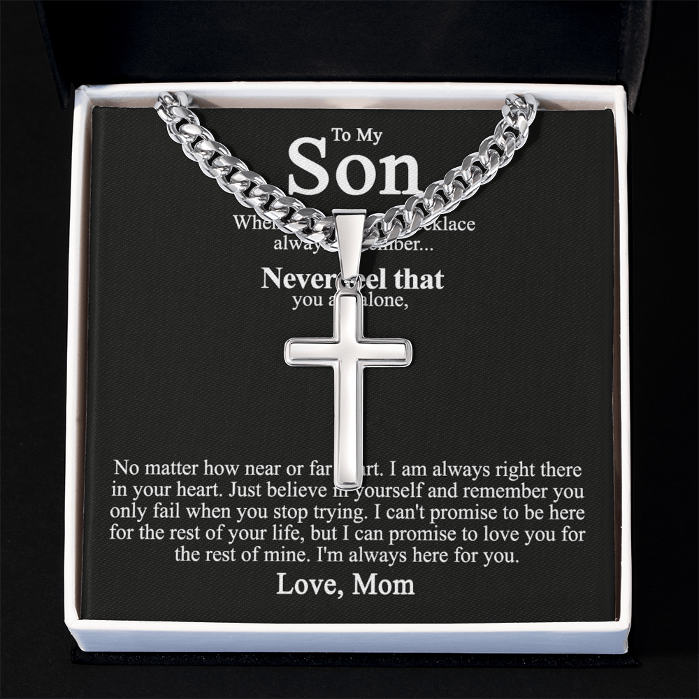 To My Son Cross Necklace from Mom, Cross Pendant Gifts for Son, Pendant Gift for Son On Birthday Anniversary Jewelry For Men, Christmas Necklace Gift For Son, Artisan Cross Necklace Gift For Son